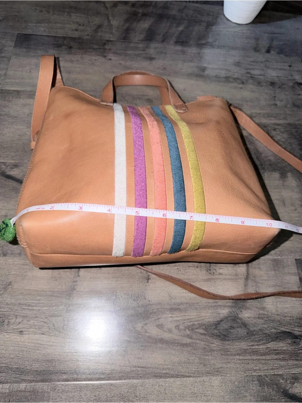 Madewell Tan Tote with Multicolor Vertical Stripe Detail